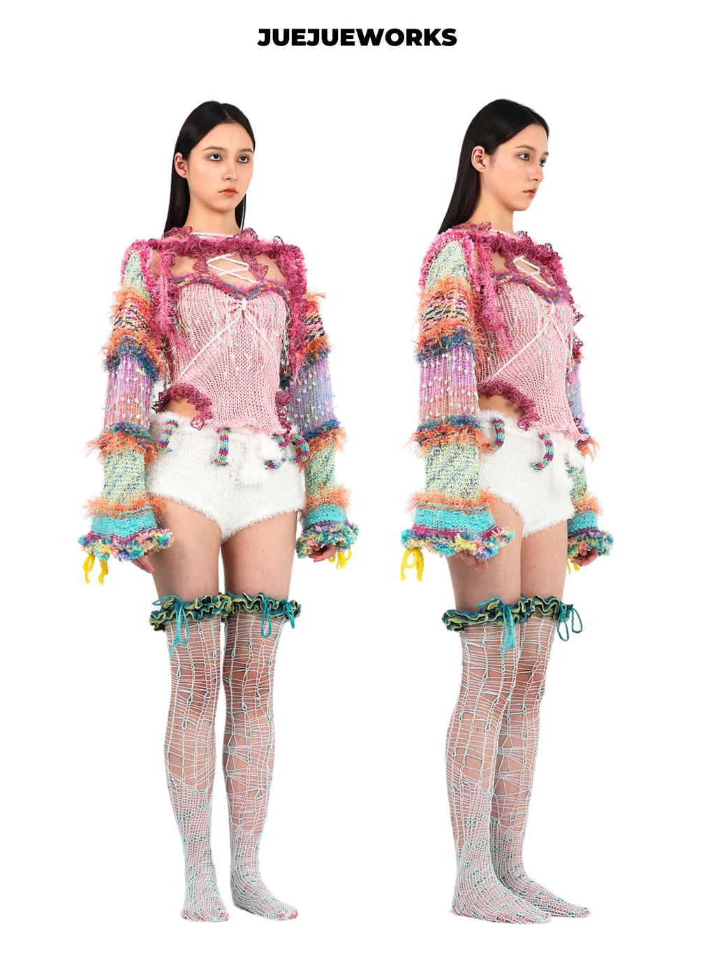 JUEJUEWORKS Princess Puff Sleeve Jacket, Original Spring High-Stretch Handmade Yarn Knit