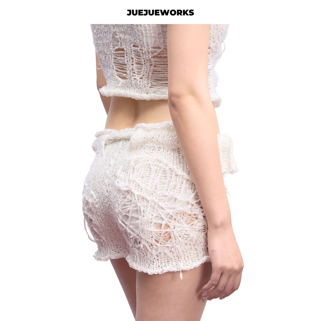 JUEJUEWORKS Solid Knit Shorts, Original Summer High Stretch Adjustable Handmade Yarn Knit Shorts
