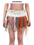 JUEJUEWORKS Original Cherry Mini Skirt, Pure Handmade Yarn Knit Skirt for Spring & Summer