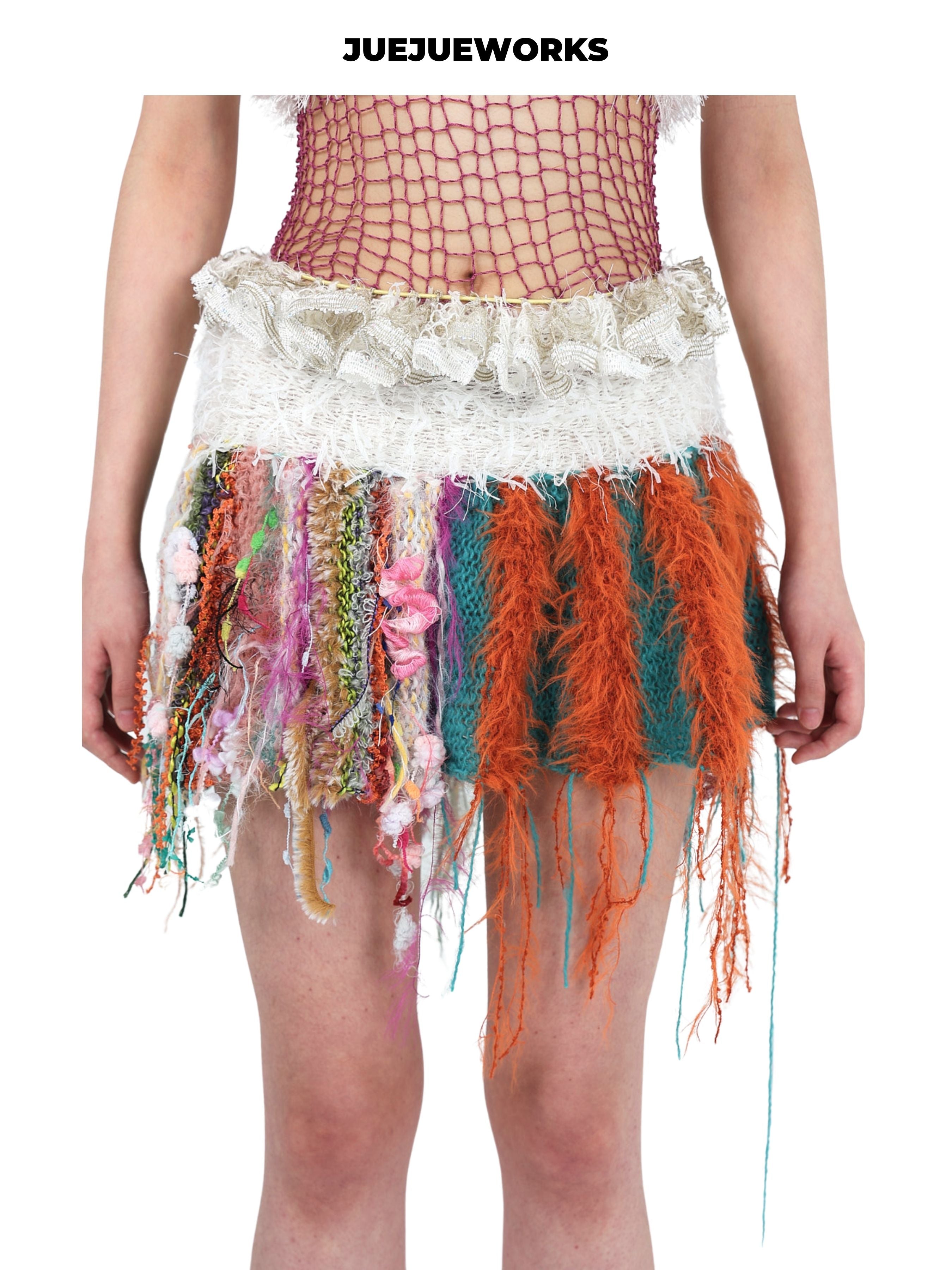 JUEJUEWORKS Original Cherry Mini Skirt, Pure Handmade Yarn Knit Skirt for Spring & Summer