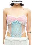 JUEJUEWORKS Floral Feather Cami Top, Spring High Stretch Adjustable Handmade Yarn Knit Camisole