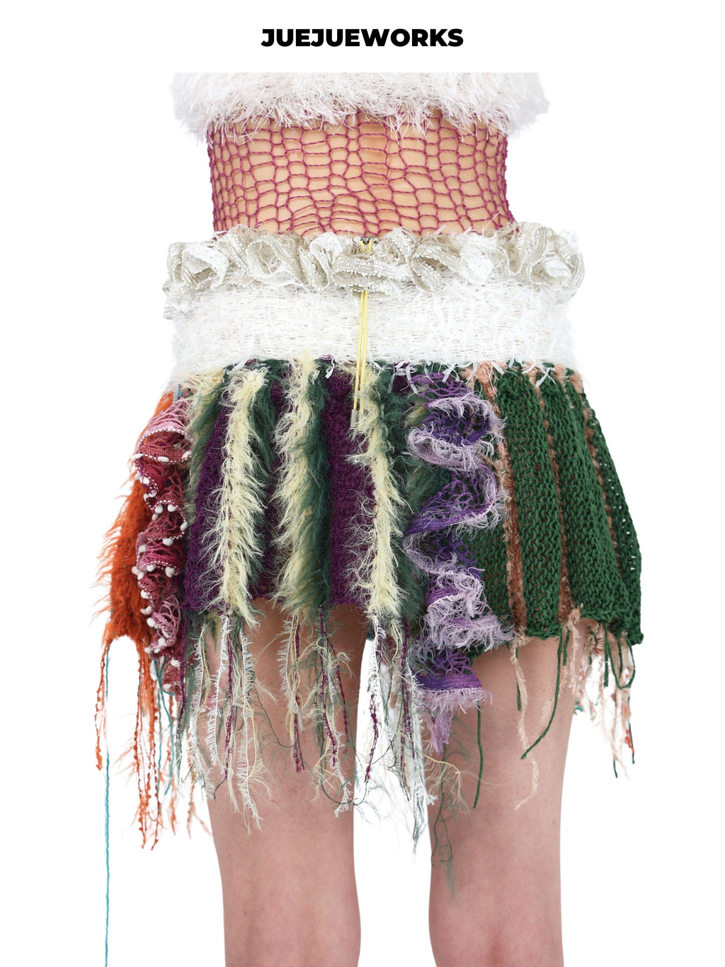 JUEJUEWORKS Original Cherry Mini Skirt, Pure Handmade Yarn Knit Skirt for Spring & Summer