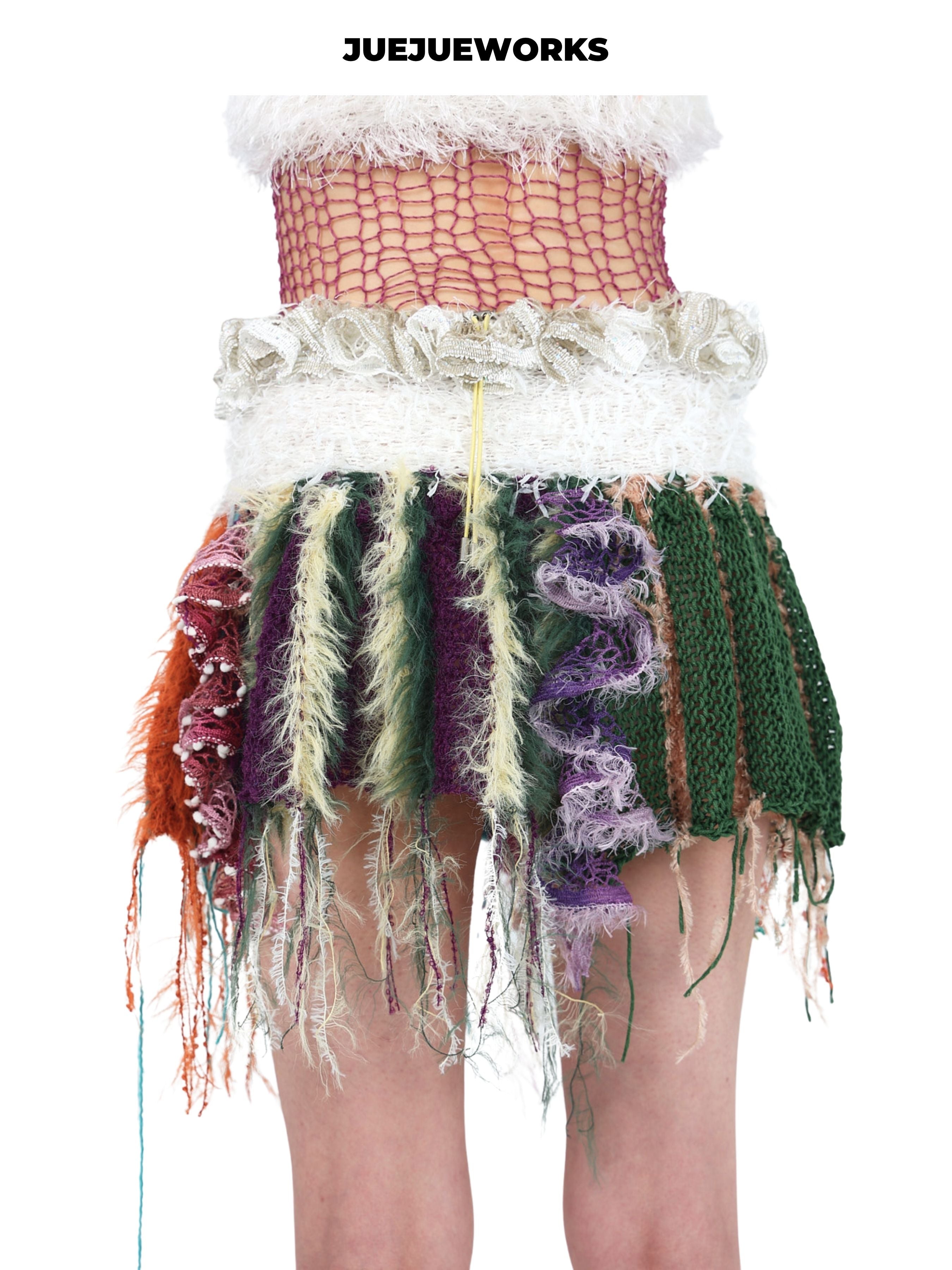 JUEJUEWORKS Original Cherry Mini Skirt, Pure Handmade Yarn Knit Skirt for Spring & Summer