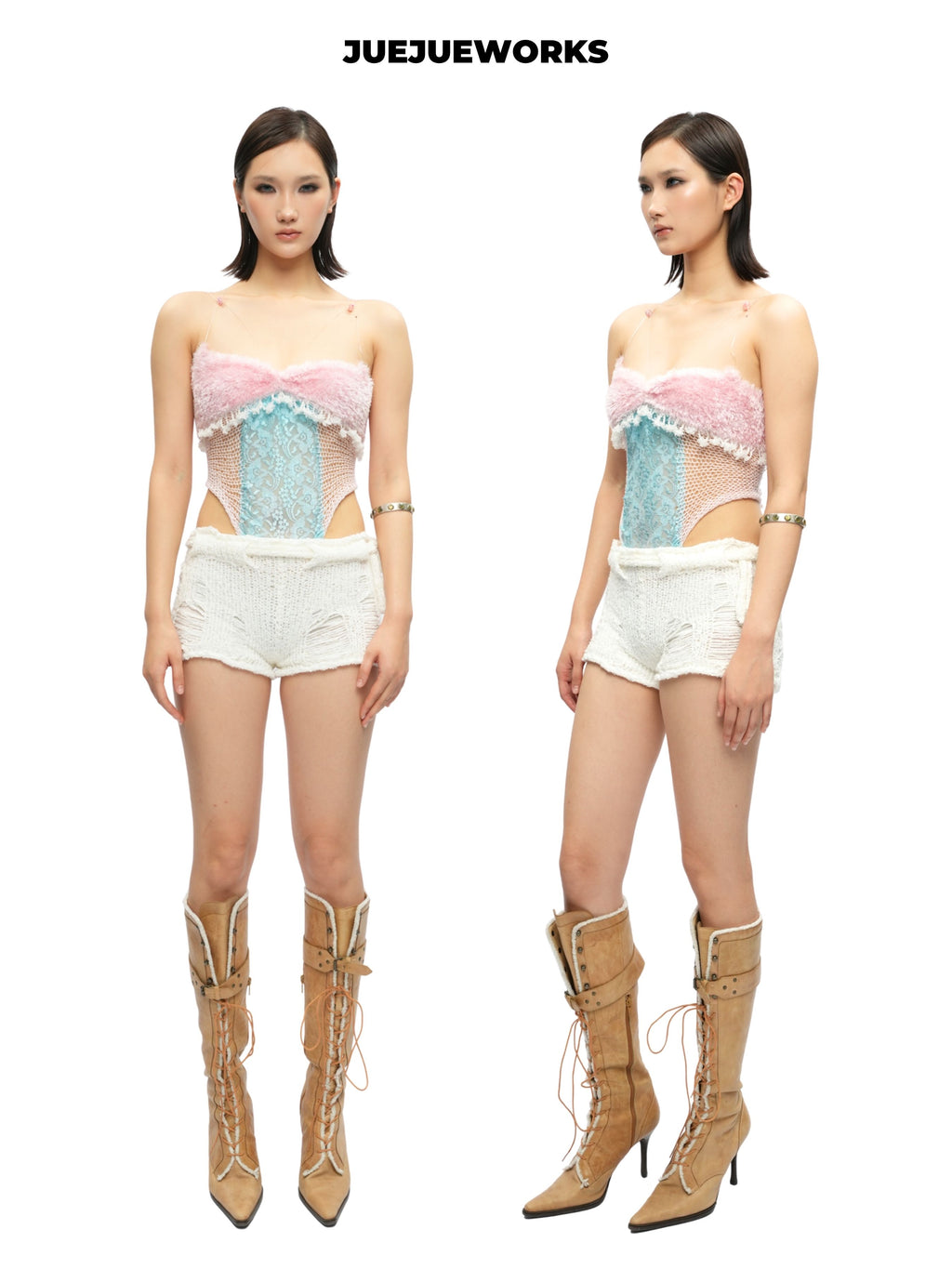 JUEJUEWORKS Floral Feather Cami Top, Spring High Stretch Adjustable Handmade Yarn Knit Camisole