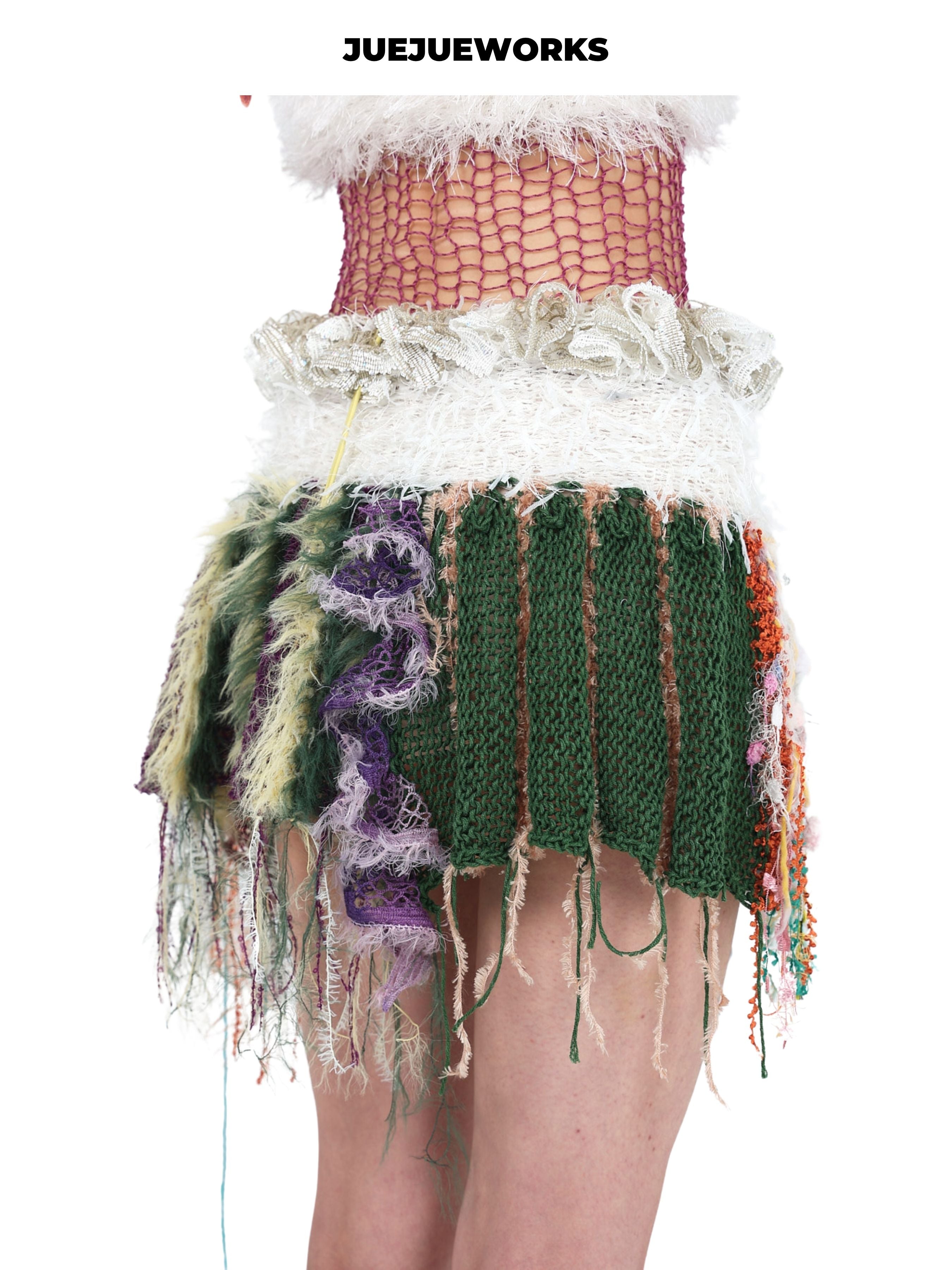 JUEJUEWORKS Original Cherry Mini Skirt, Pure Handmade Yarn Knit Skirt for Spring & Summer