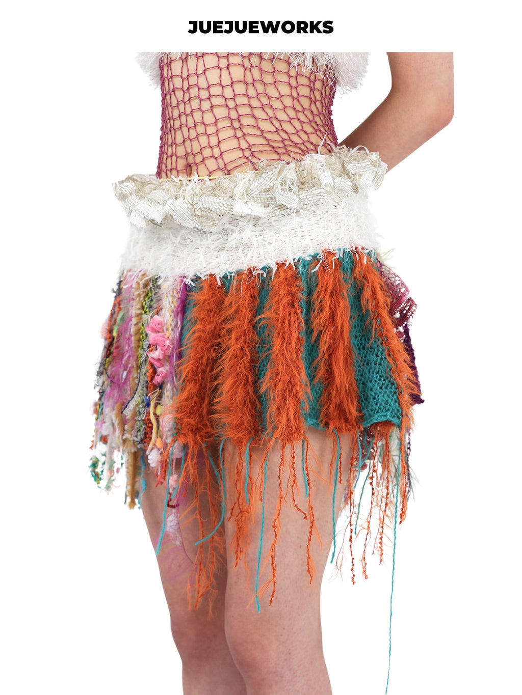 JUEJUEWORKS Original Cherry Mini Skirt, Pure Handmade Yarn Knit Skirt for Spring & Summer