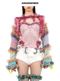 JUEJUEWORKS Princess Puff Sleeve Jacket, Original Spring High-Stretch Handmade Yarn Knit