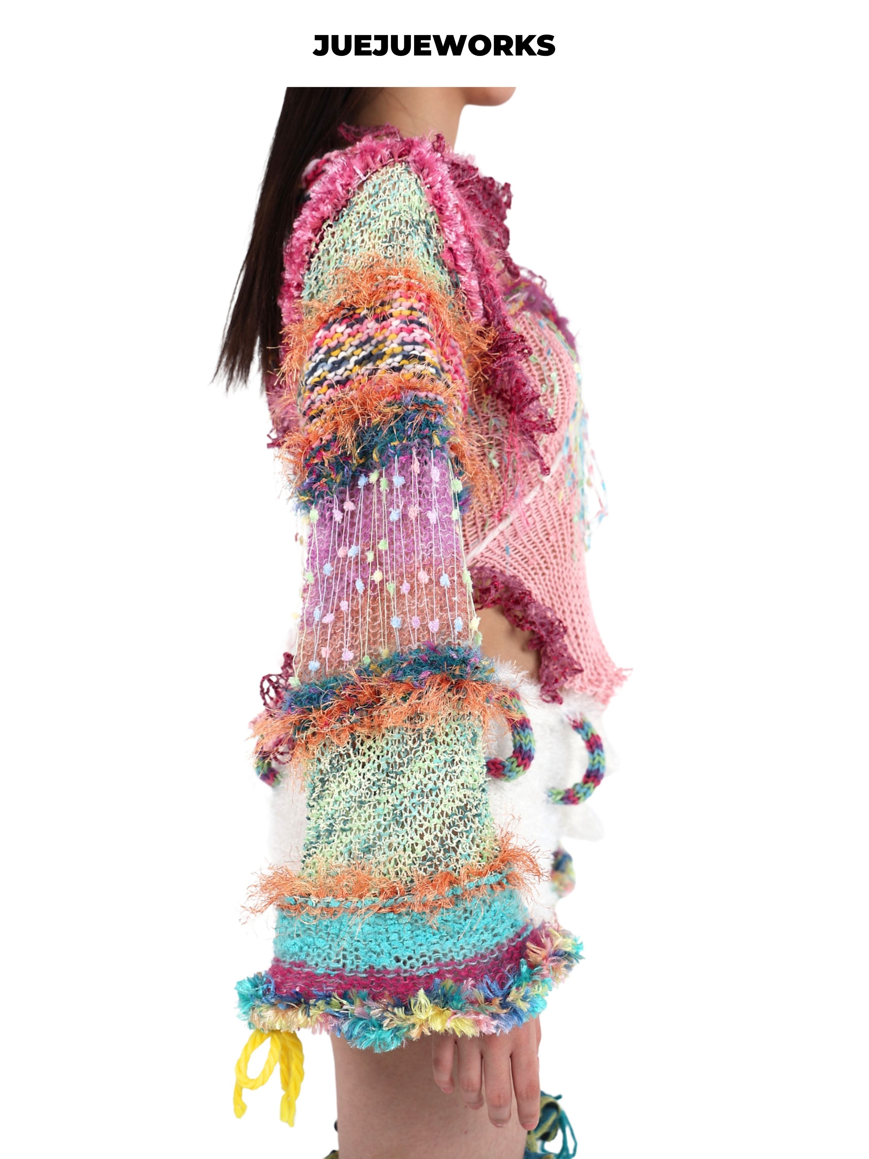 JUEJUEWORKS Princess Puff Sleeve Jacket, Original Spring High-Stretch Handmade Yarn Knit