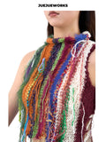 JUEJUEWORKS Multicolor Fringe Vest With Side Tie, High Stretch Breathable Slim Fit Handmade Yarn Knit