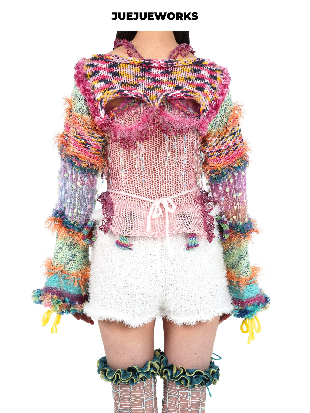 JUEJUEWORKS Princess Puff Sleeve Jacket, Original Spring High-Stretch Handmade Yarn Knit