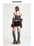 JUEJUEWORKS Crisscross Lace-Up Adjustable Cutout Knit Leg Warmers, Original Handmade Distressed Yarn Knit