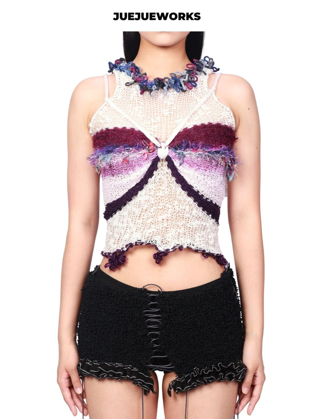JUEJUEWORKS Purple Ring Tank Top, Original Summer High-Stretch, Adjustable Back, Hand-Knitted Yarn Knit