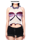 JUEJUEWORKS Purple Ring Tank Top, Original Summer High-Stretch, Adjustable Back, Hand-Knitted Yarn Knit
