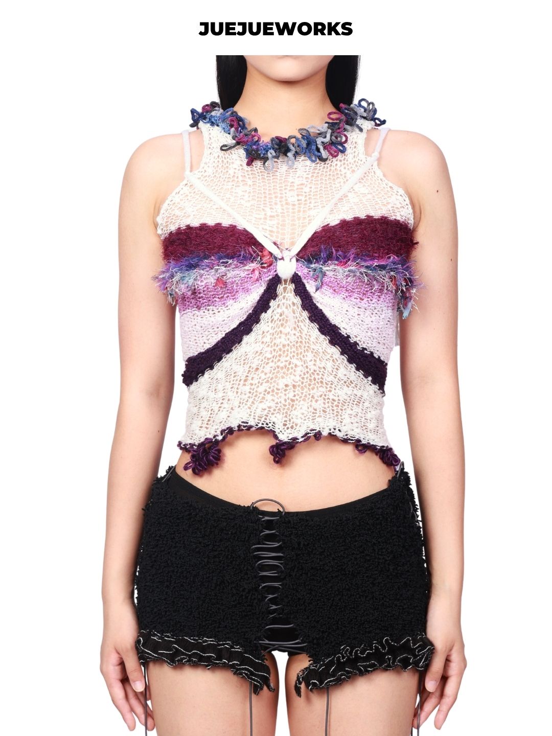 JUEJUEWORKS Purple Ring Tank Top, Original Summer High-Stretch, Adjustable Back, Hand-Knitted Yarn Knit