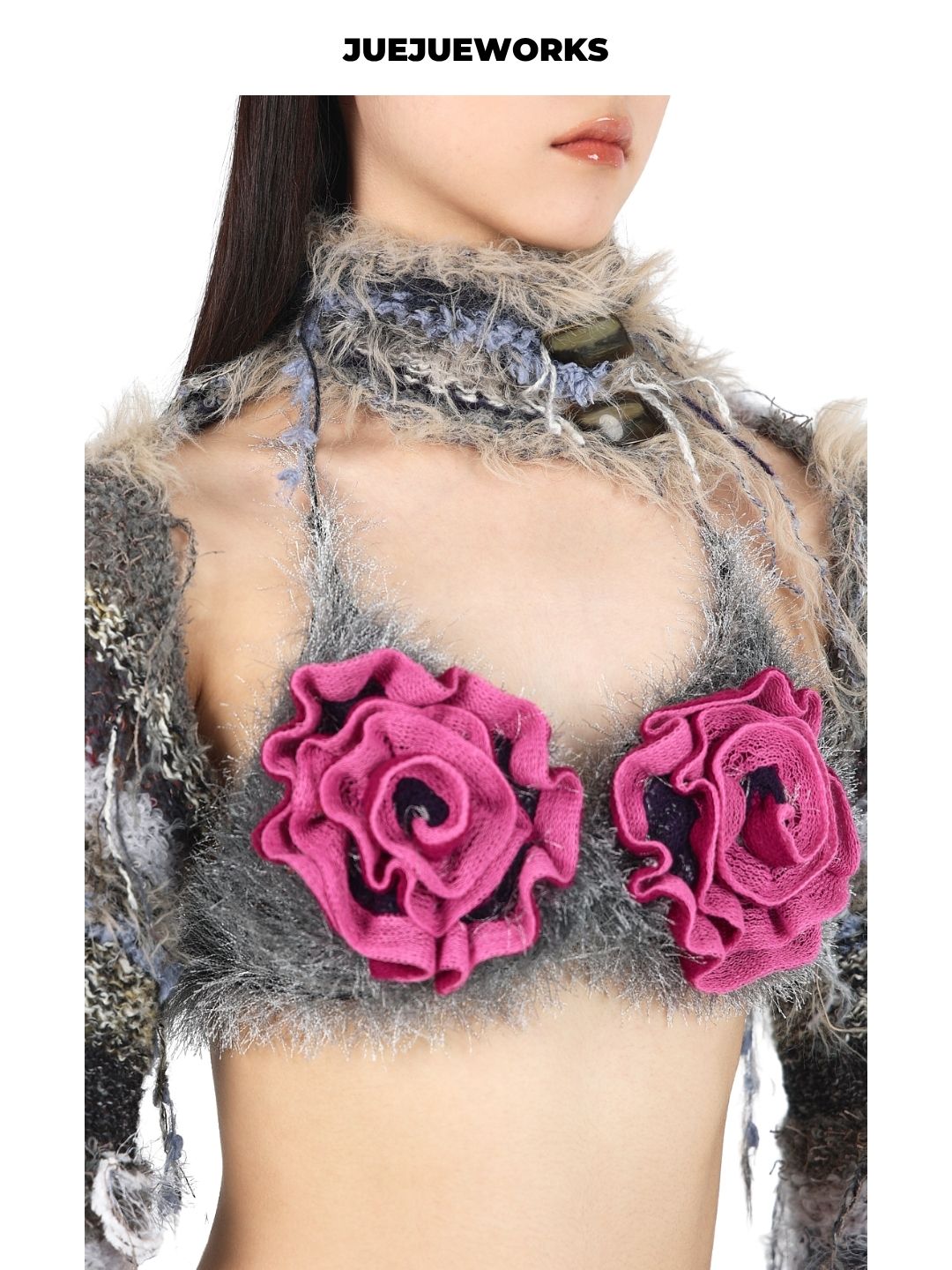 JUEJUEWORKS Handmade Distressed Knit Bolero Shrug - Grey Multi