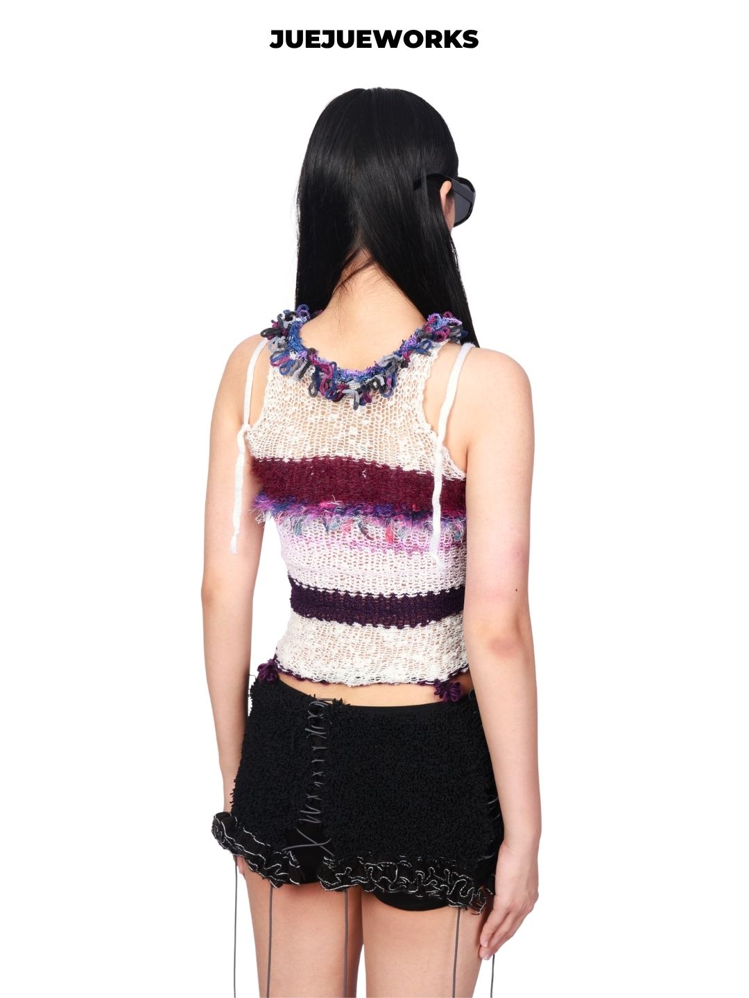 JUEJUEWORKS Purple Ring Tank Top, Original Summer High-Stretch, Adjustable Back, Hand-Knitted Yarn Knit