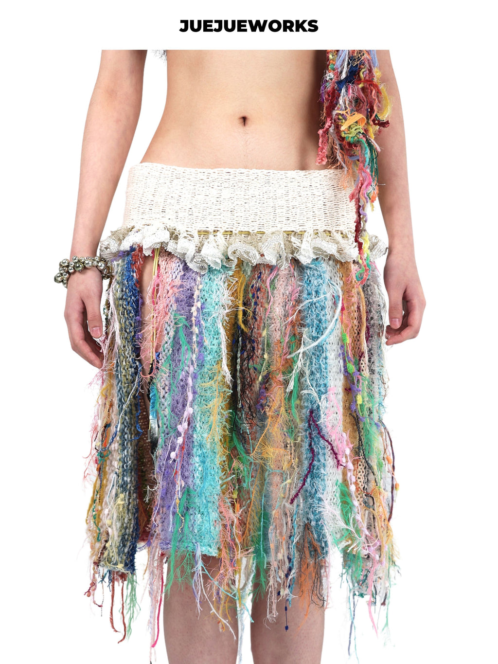 JUEJUEWORKS Convertible Bandeau Dress, Foldable As Skirt, High Stretch Handmade Yarn Knit