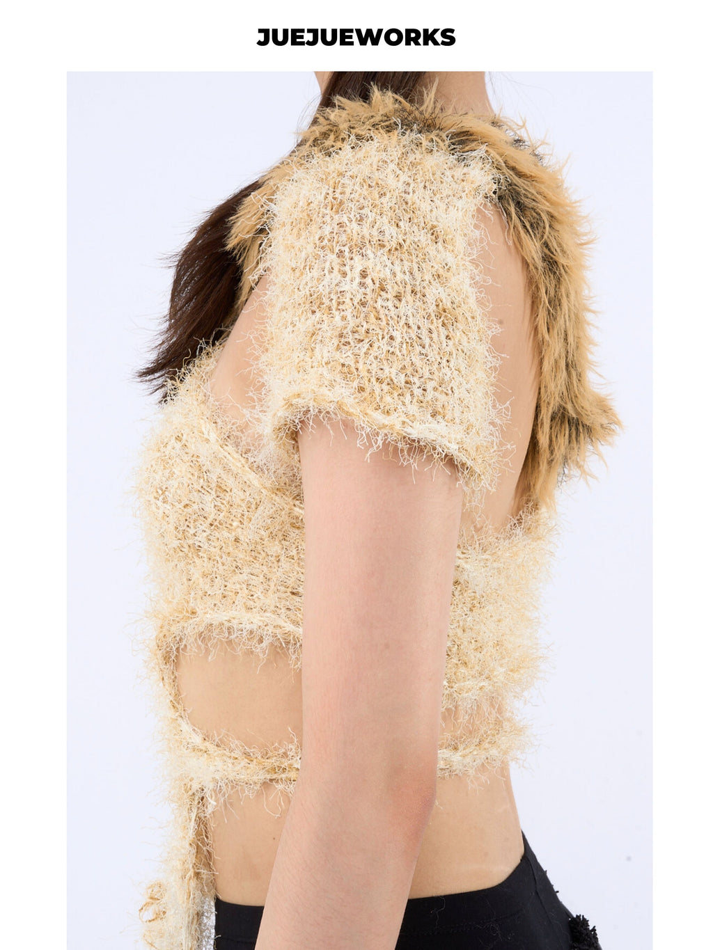 JUEJUEWORKS Leopard Fringe One Shoulder Knit Top, Slim Fit Adjustable Handmade Knit Crop Top