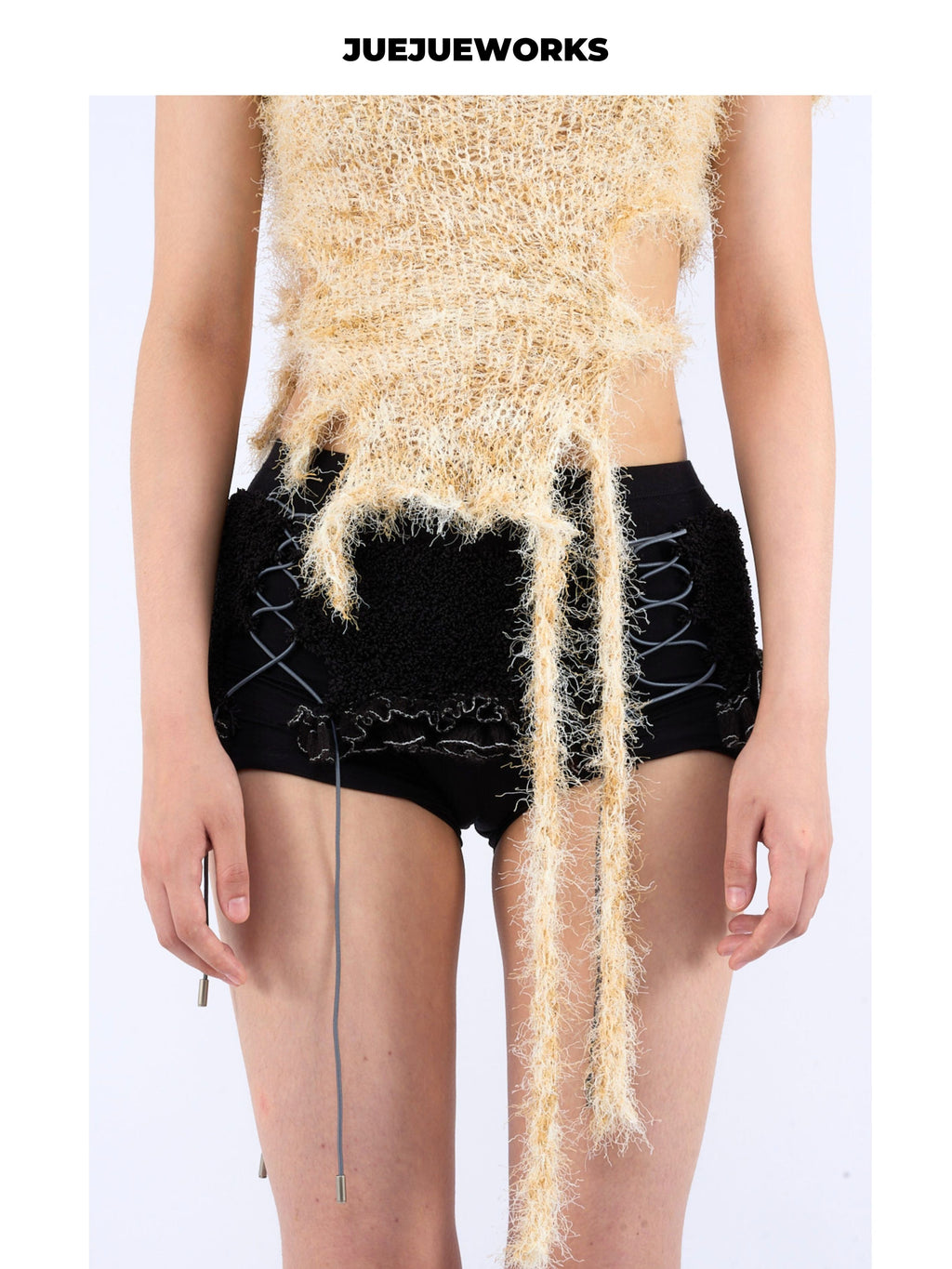 JUEJUEWORKS Leopard Fringe One Shoulder Knit Top, Slim Fit Adjustable Handmade Knit Crop Top