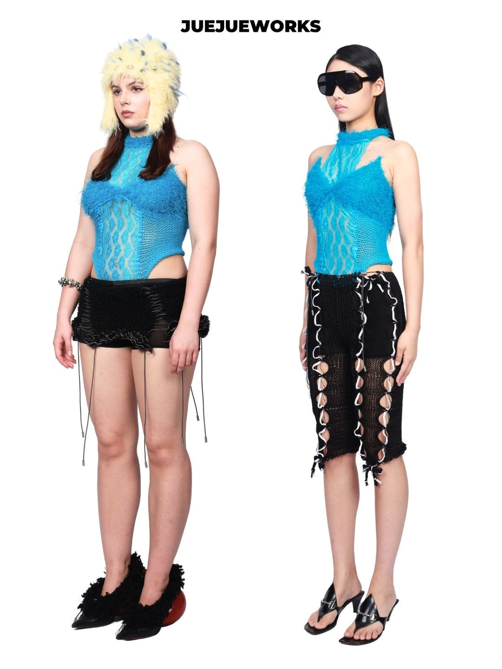 JUEJUEWORKS Blue Dragonfly Tank Top, Original Summer High-Stretch, Adjustable Back, Hand-Knitted Yarn Knit