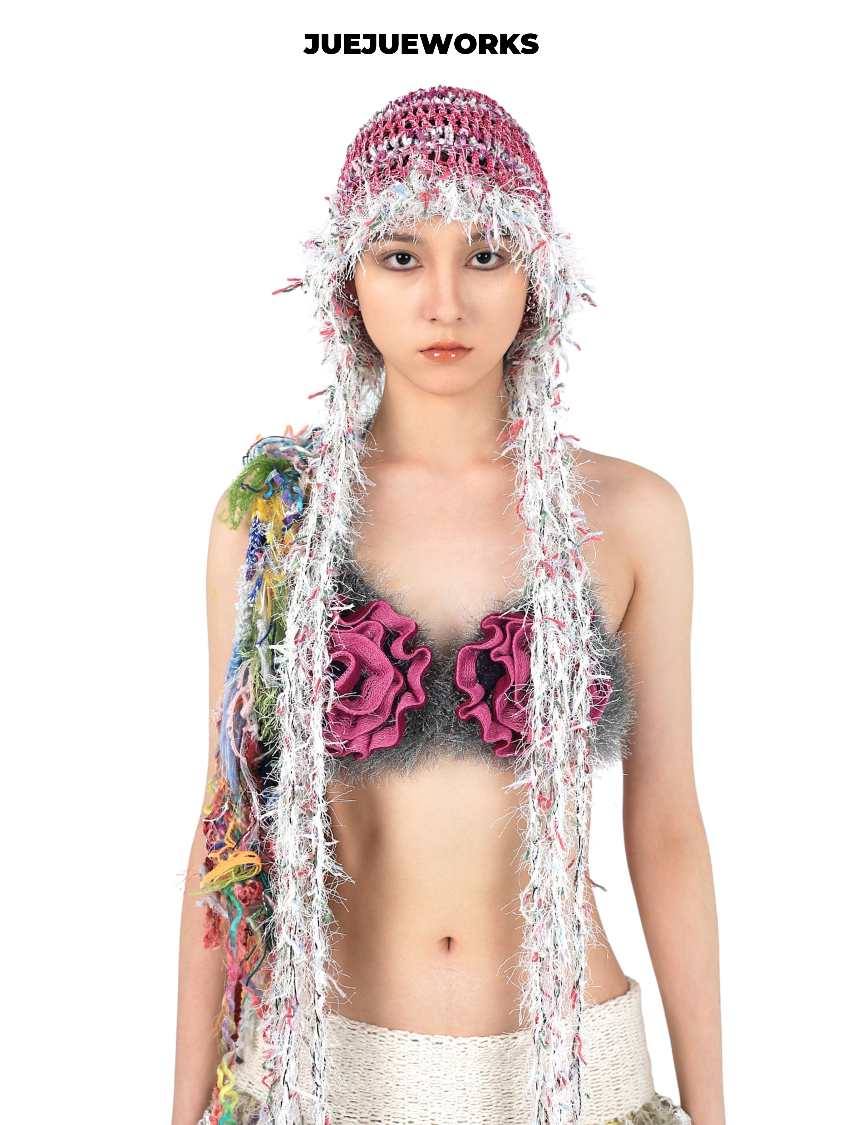 JUEJUEWORKS Pink Jellyfish Hat, Original Versatile Spring Summer Handmade Yarn Knit
