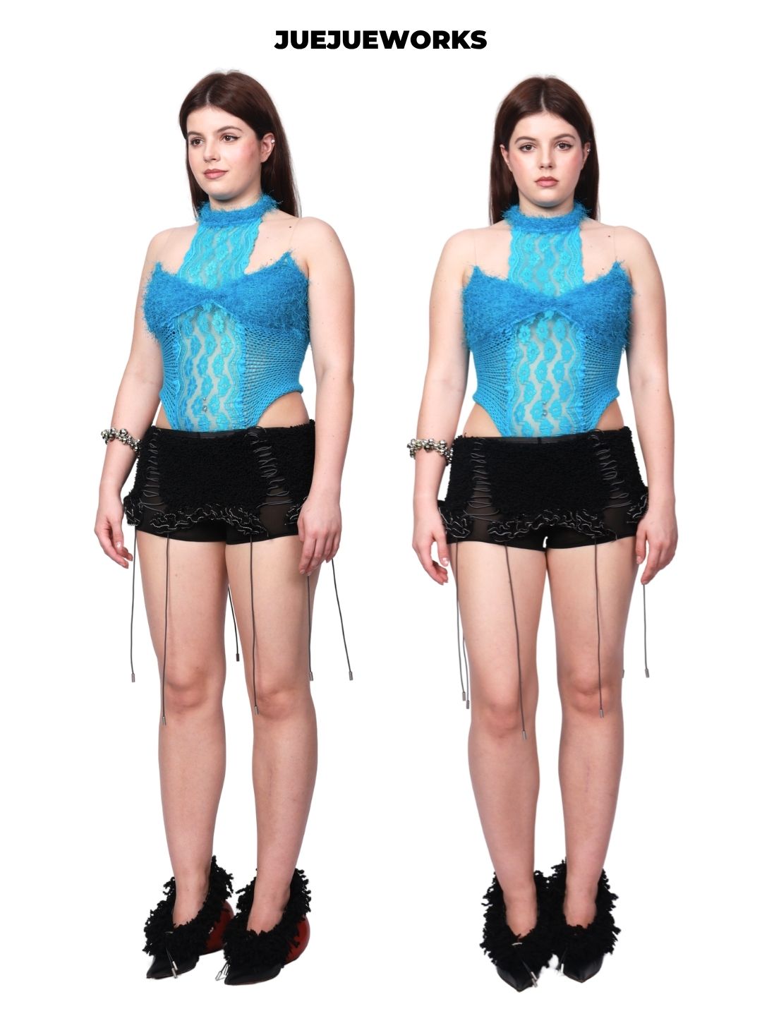 JUEJUEWORKS Blue Dragonfly Tank Top, Original Summer High-Stretch, Adjustable Back, Hand-Knitted Yarn Knit