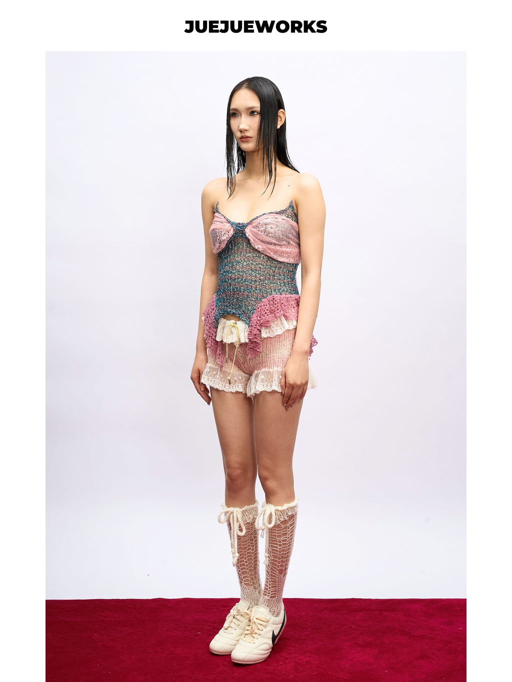 JUEJUEWORKS Pink Bubble Knit Shorts, Original Spring High Stretch Adjustable Handmade Yarn Knit Shorts