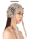 JUEJUEWORKS Beaded Beanie, High-Stretch Original Handmade Yarn Knit