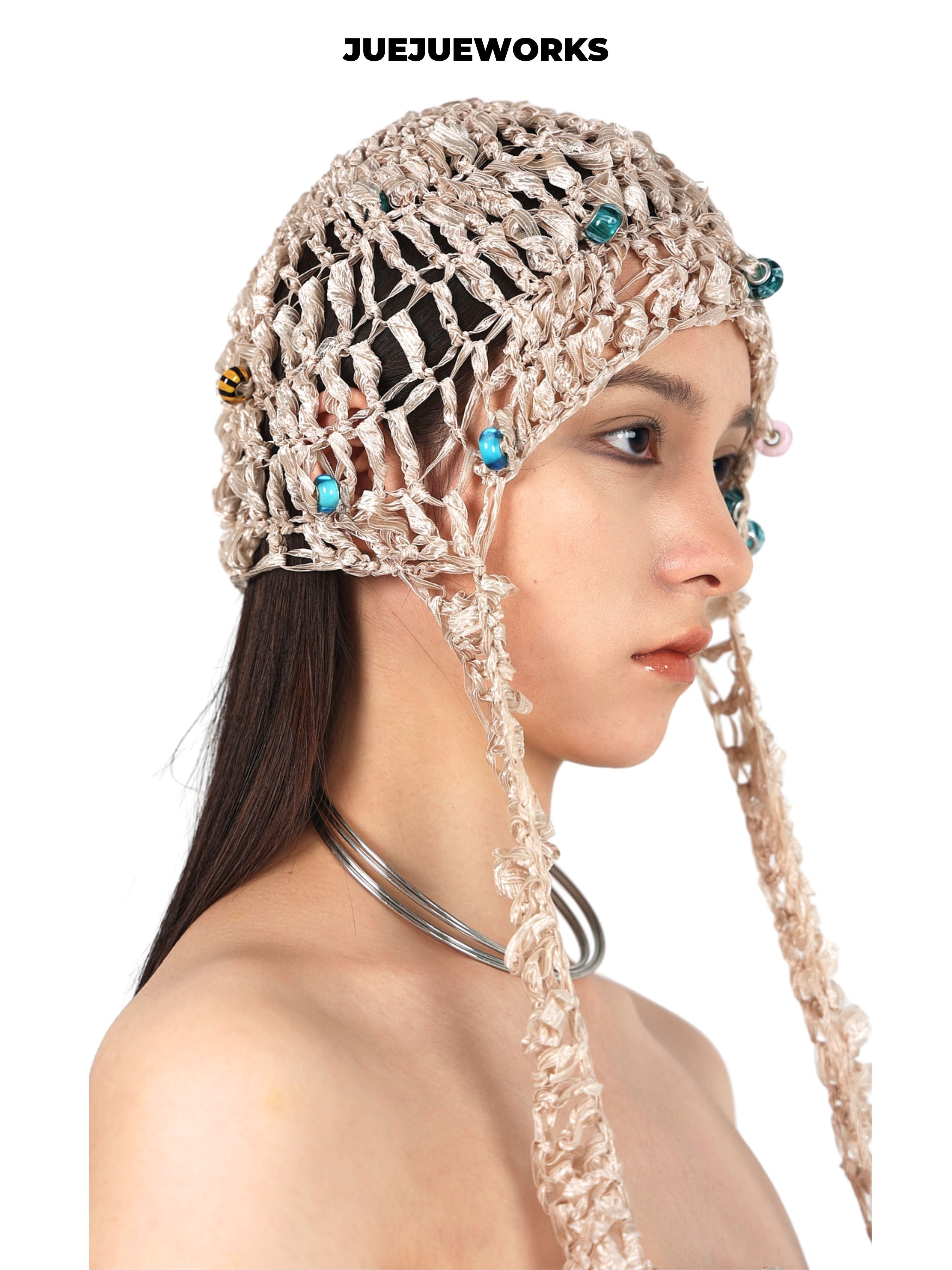 JUEJUEWORKS Beaded Beanie, High-Stretch Original Handmade Yarn Knit