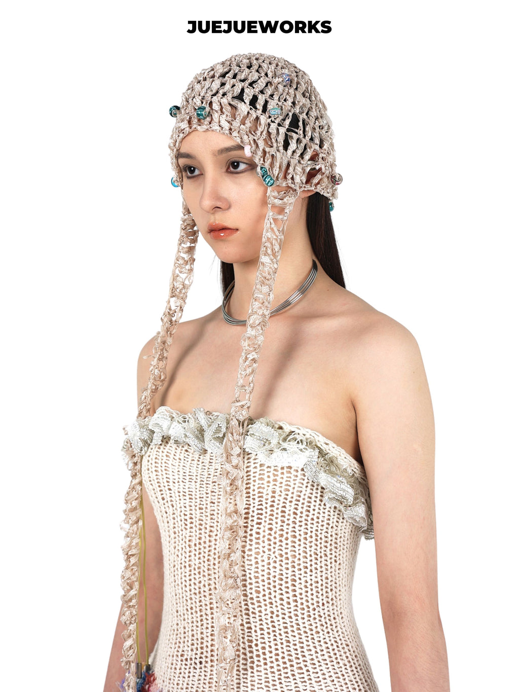JUEJUEWORKS Beaded Beanie, High-Stretch Original Handmade Yarn Knit