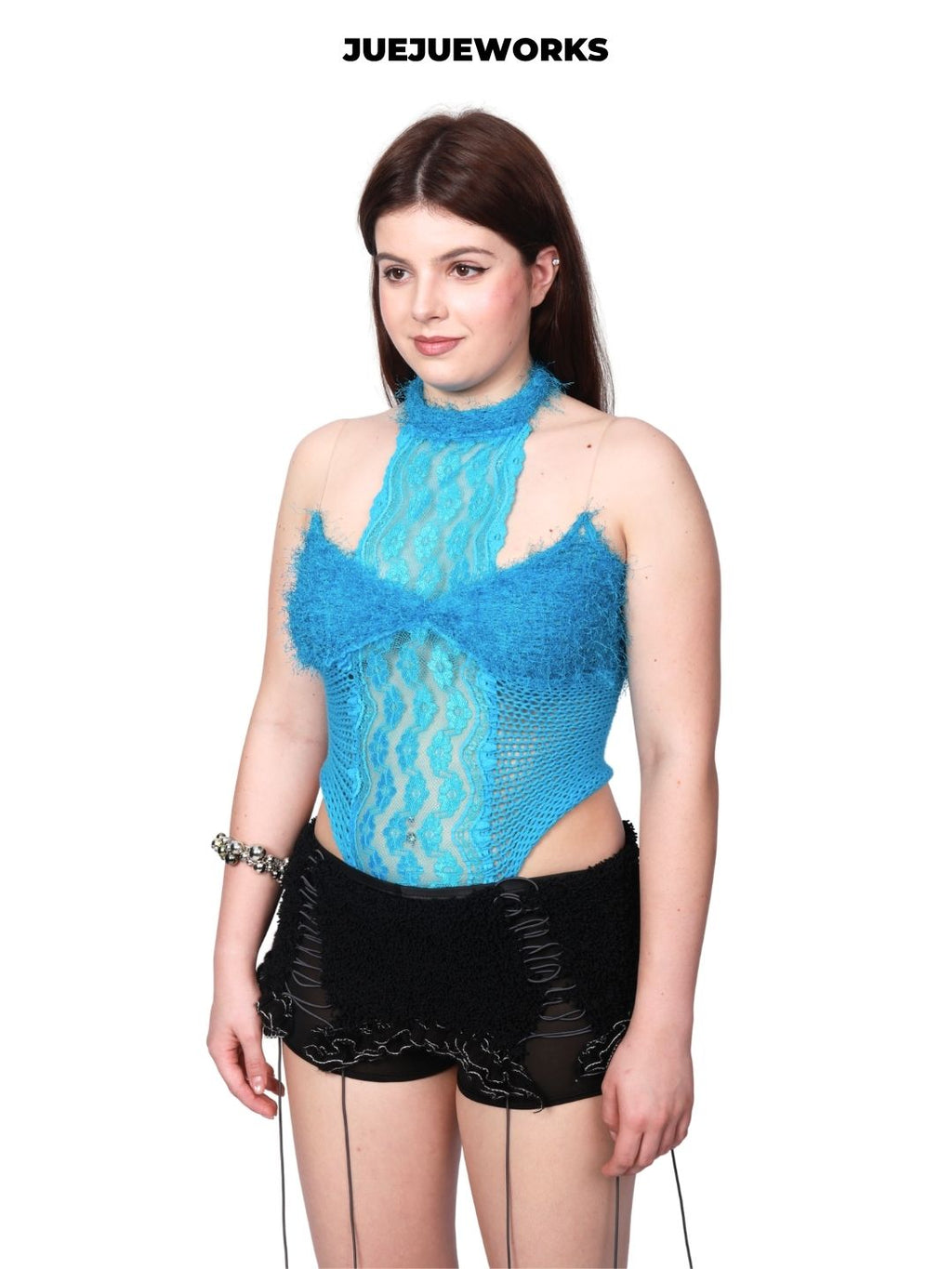 JUEJUEWORKS Blue Dragonfly Tank Top, Original Summer High-Stretch, Adjustable Back, Hand-Knitted Yarn Knit