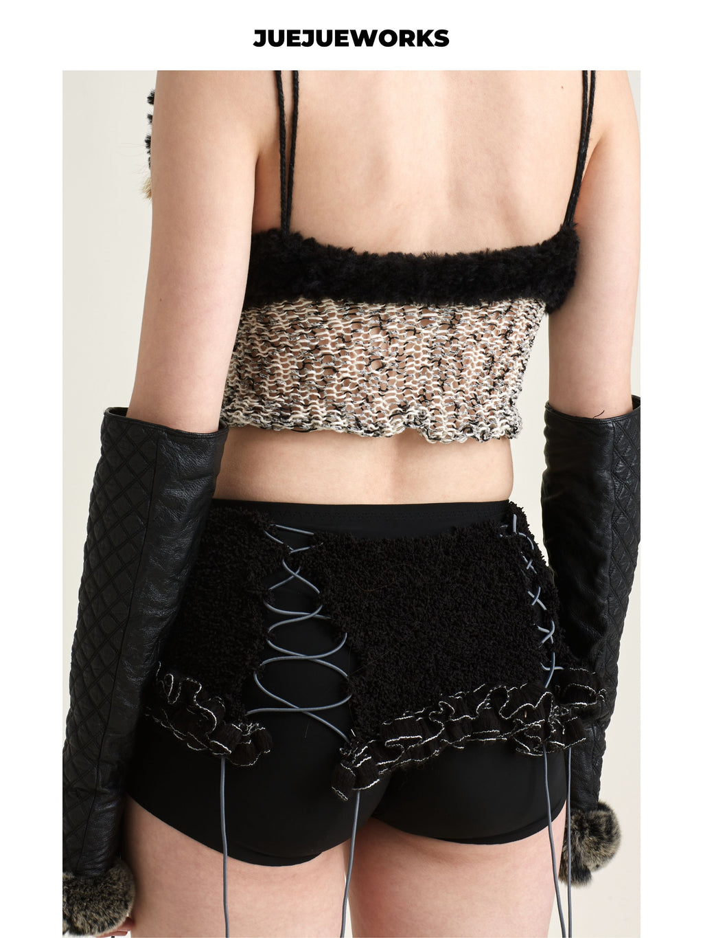 JUEJUEWORKS Black Knit Waist Cincher, Original Spring Outfit Inspo High-Stretch Handmade Yarn Knit