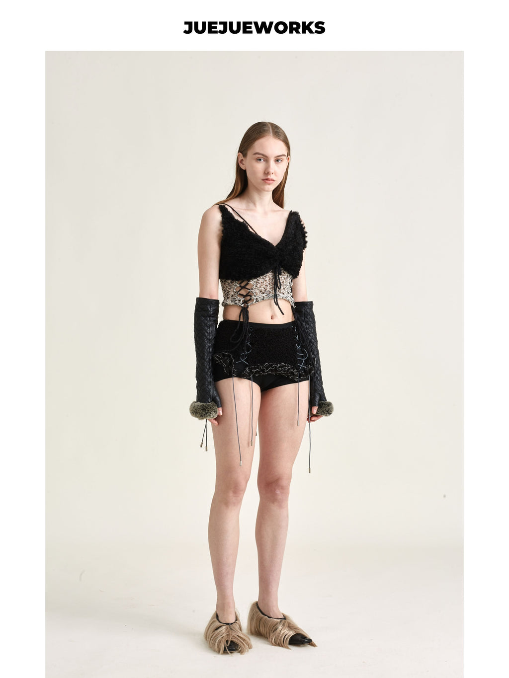 JUEJUEWORKS Black Knit Waist Cincher, Original Spring Outfit Inspo High-Stretch Handmade Yarn Knit