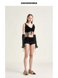 JUEJUEWORKS Black Knit Waist Cincher, Original Spring Outfit Inspo High-Stretch Handmade Yarn Knit