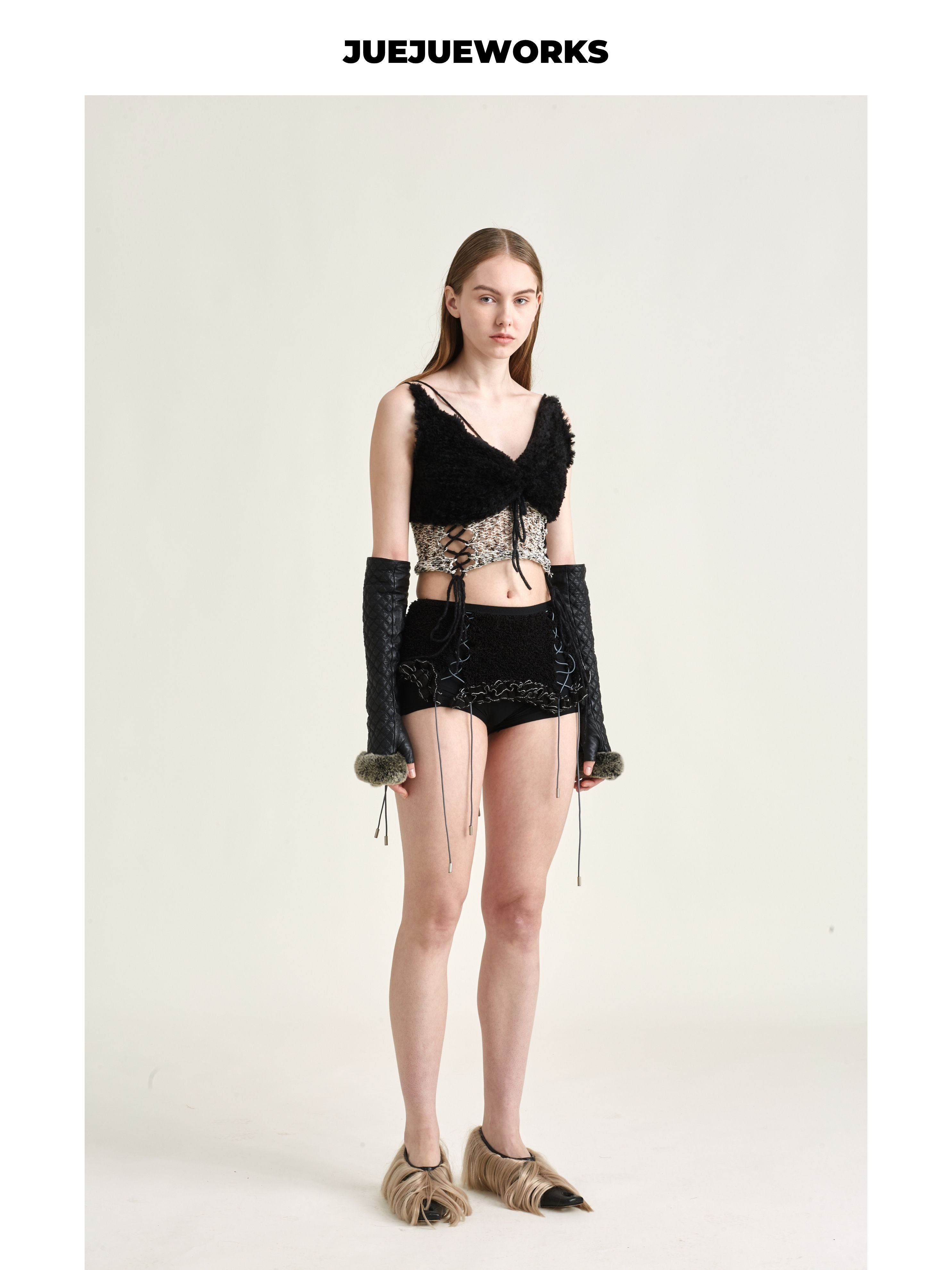 JUEJUEWORKS Black Knit Waist Cincher, Original Spring Outfit Inspo High-Stretch Handmade Yarn Knit