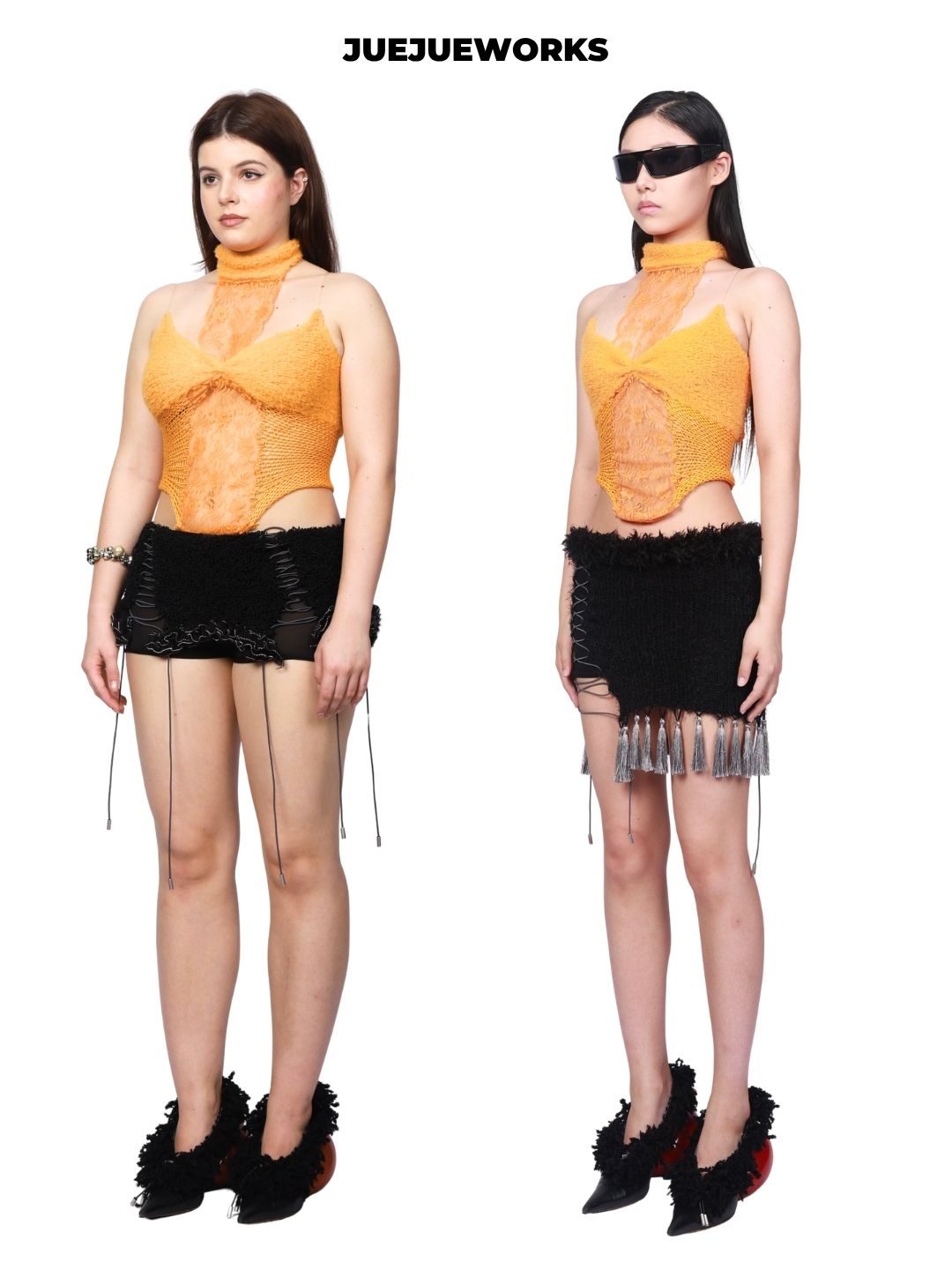 JUEJUEWORKS Little Orange Tank Top, Original Summer High-Stretch, Adjustable Back, Hand-Knitted Yarn Knit