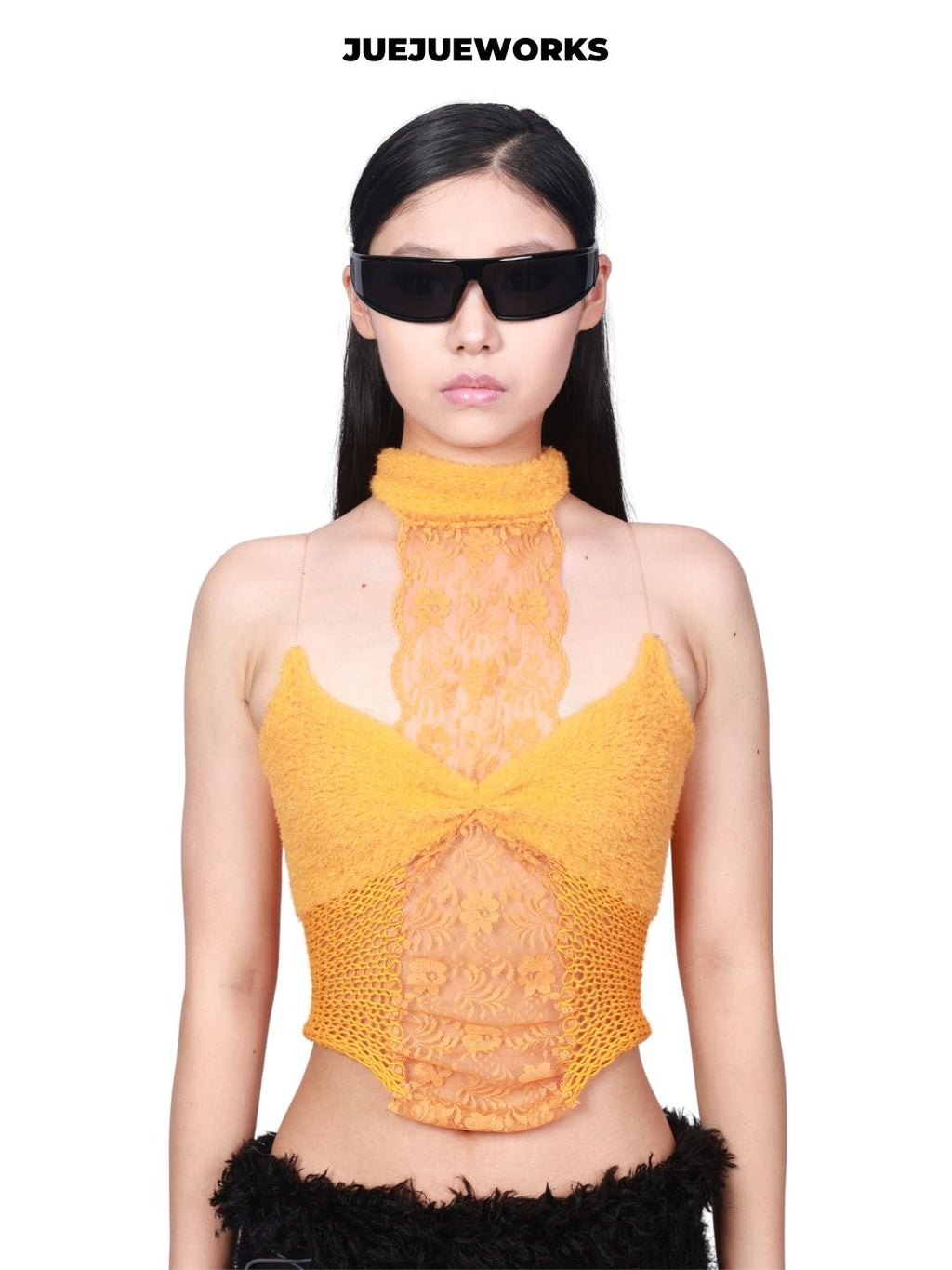 JUEJUEWORKS Little Orange Tank Top, Original Summer High-Stretch, Adjustable Back, Hand-Knitted Yarn Knit