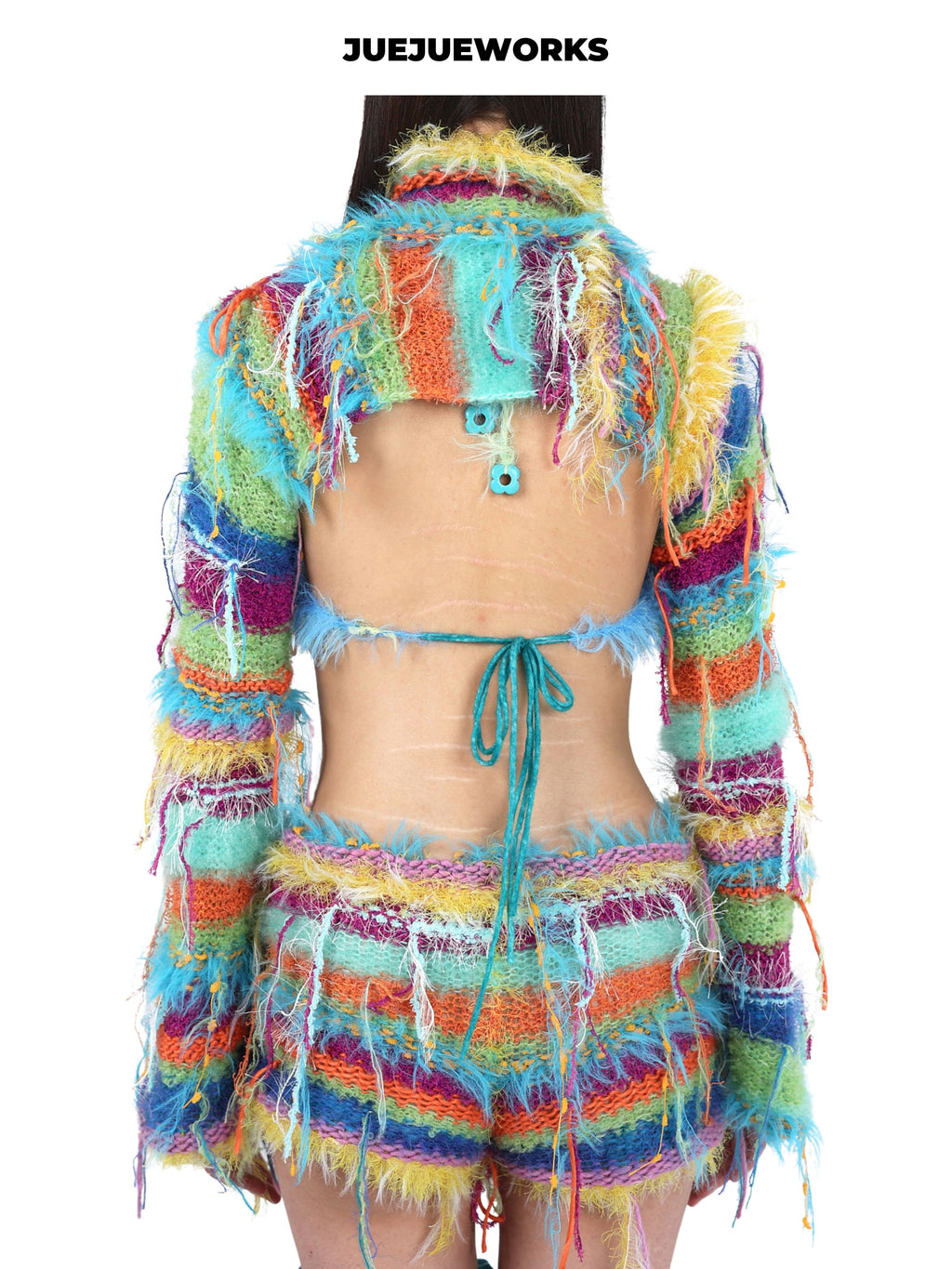 JUEJUEWORKS Fruit Plate Knit Jacket, Original Spring Color Block High-Stretch Handmade Yarn Knit