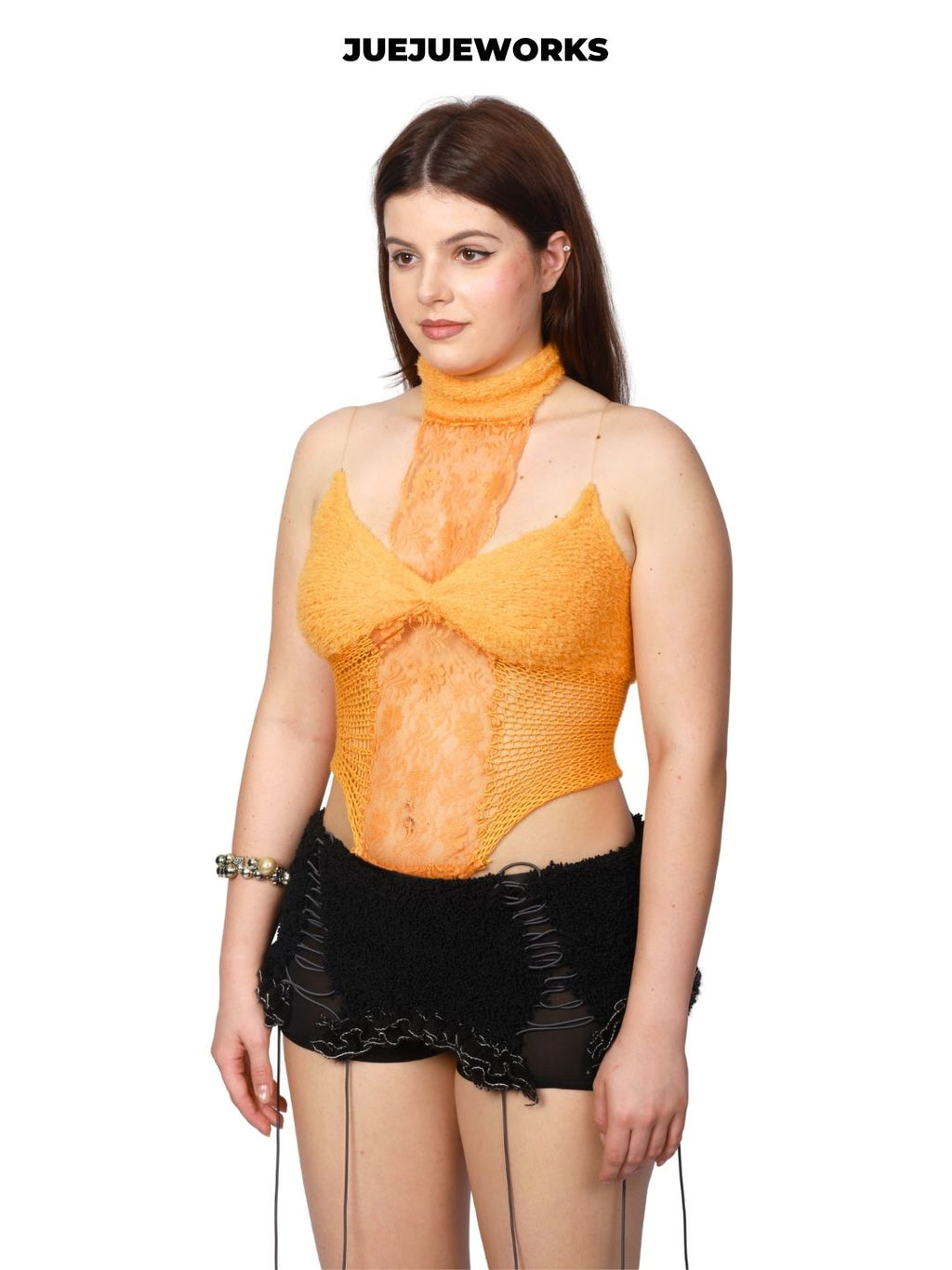JUEJUEWORKS Little Orange Tank Top, Original Summer High-Stretch, Adjustable Back, Hand-Knitted Yarn Knit