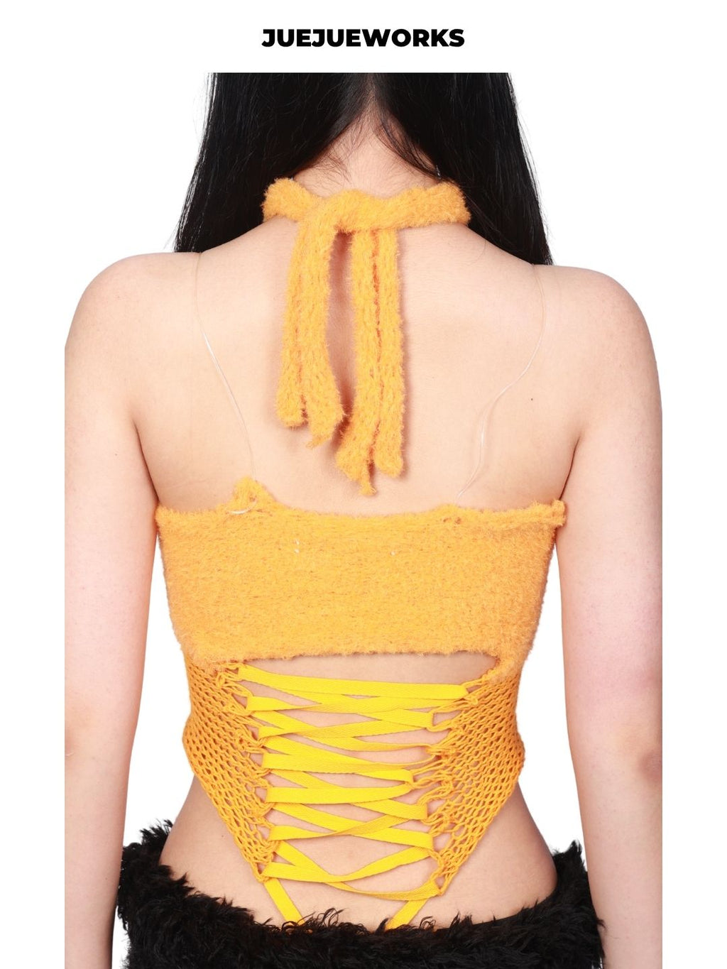 JUEJUEWORKS Little Orange Tank Top, Original Summer High-Stretch, Adjustable Back, Hand-Knitted Yarn Knit