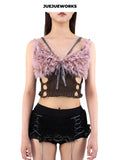 JUEJUEWORKS Mantis Fluffy Cami, Slim Fit Handmade Yarn Knit Top