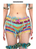 JUEJUEWORKS Fruit Plate Knit Shorts, Original Spring Color Block High-Stretch Handmade Yarn Knit