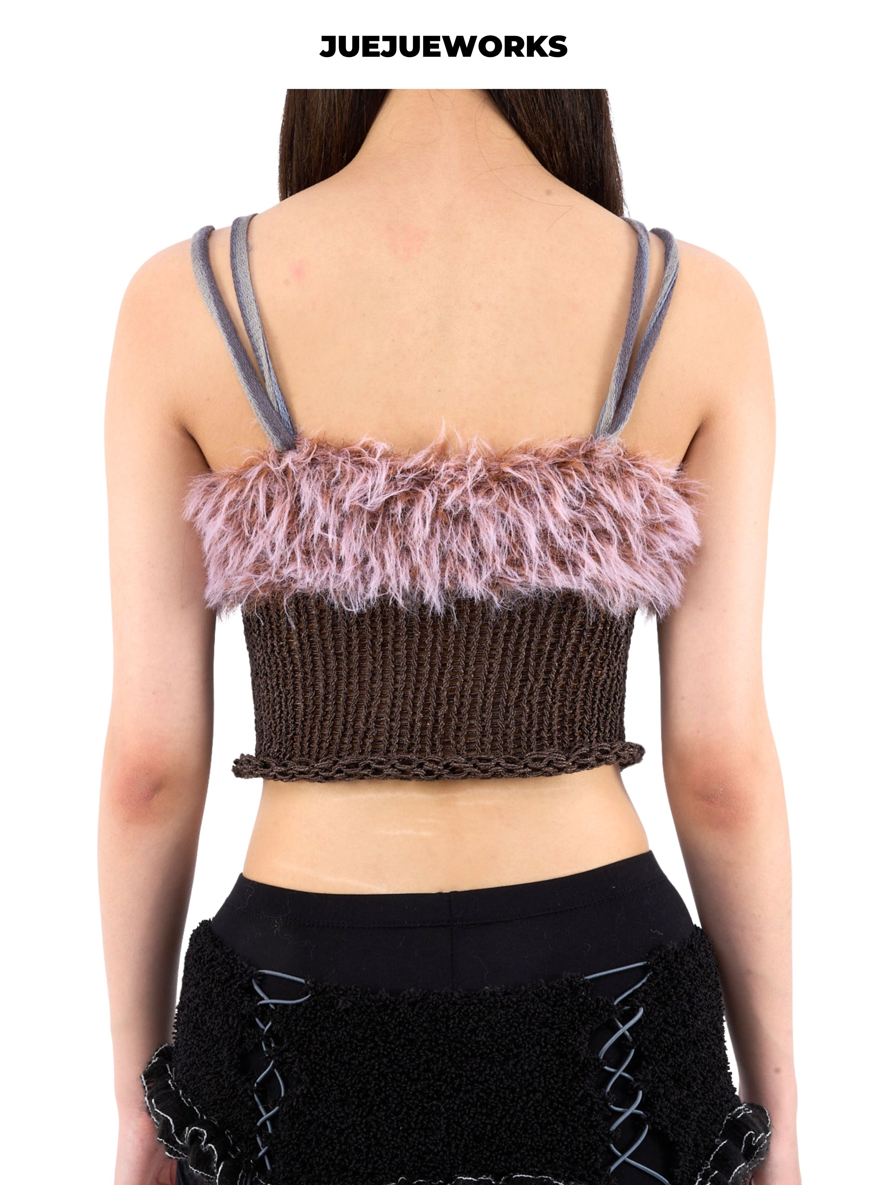 JUEJUEWORKS Mantis Fluffy Cami, Slim Fit Handmade Yarn Knit Top