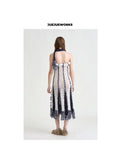 JUEJUEWORKS Convertible Knit White Midi Dress with Detachable Scarf, Patchwork Hollow Out Handmade Knit Multi-Wear Skirt