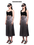 JUEJUEWORKS Black Acetate Dress, Original Design, High Stretch Hand-Knit, Detachable 2-in-1 Wear