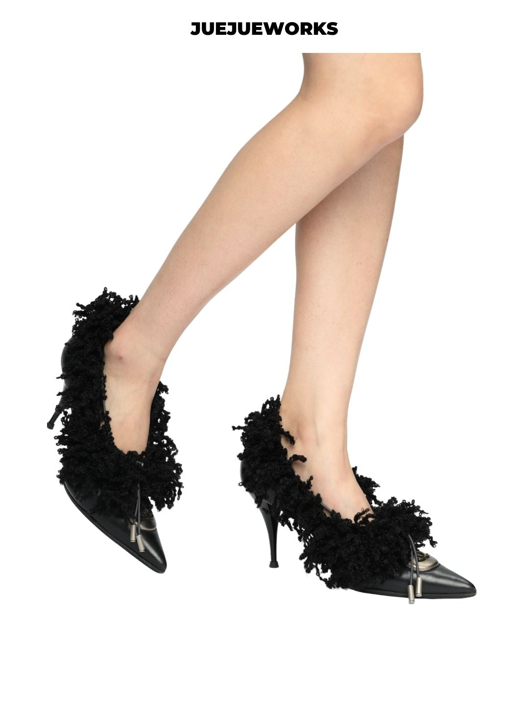 JUEJUEWORKS Hand-Knit Tassel Fringe Half-Socks with Metal Drawstring