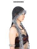 JUEJUEWORKS Frayed Mesh Knit Hood Hat, Original Handmade Distressed Net Beanie for Spring Summer
