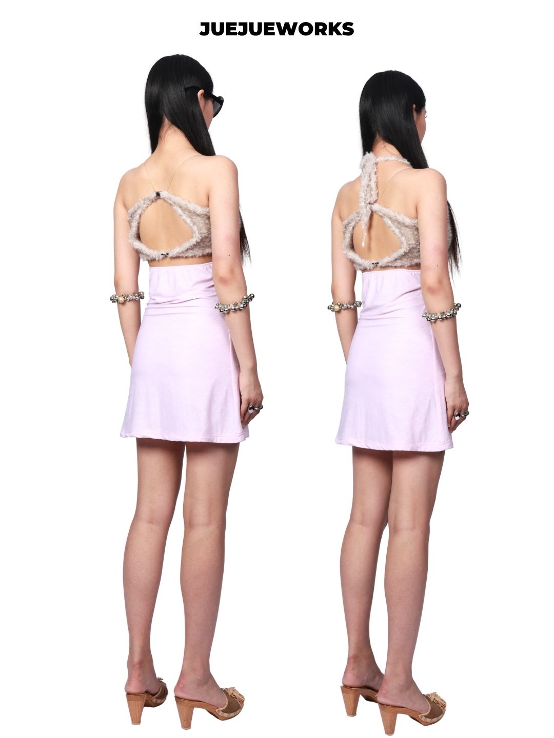 JUEJUEWORKS Little Lamb Cropped Cami Dress, Spaghetti Strap Summer Dress, Original Design, Hand-Knitted Knitwear