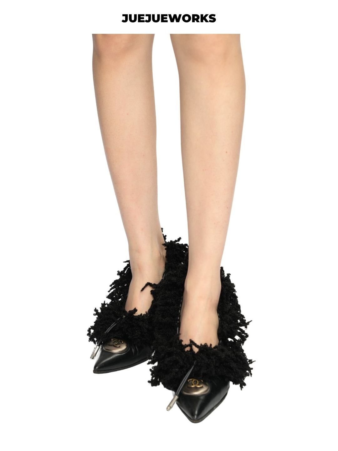 JUEJUEWORKS Hand-Knit Tassel Fringe Half-Socks with Metal Drawstring